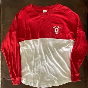 VICTORIA SECRET PINK OHIO STATE Long Sleeve T Shirt Pocket Red White Oversized S